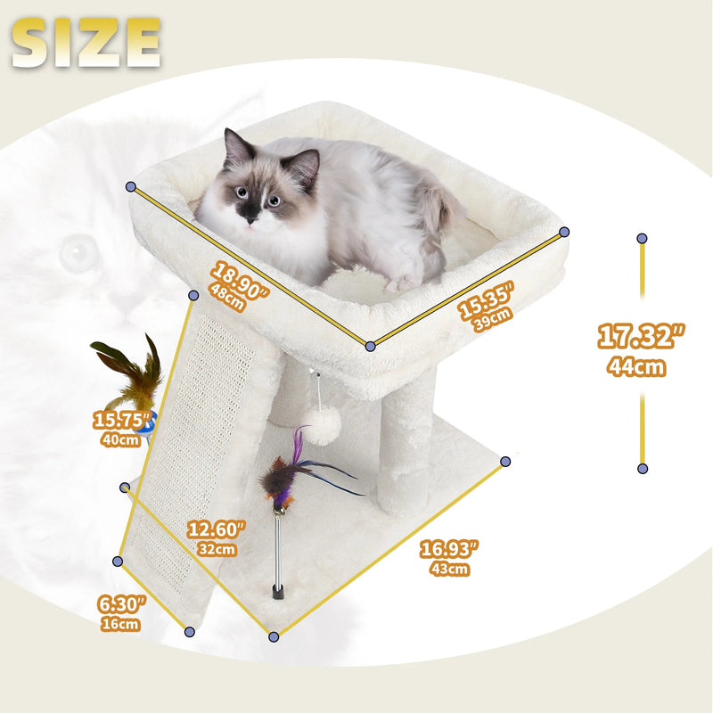 Cozy Beige Cat Tree with Condo, Scratch Post, Hammock & Fun Hanging Balls for Your Feline Friends