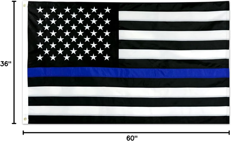 Thin Blue Line USA Flag - 3X5 Ft Heavy Duty Police Flag | Quadruple Stitched Fly End | Durable High-Performance 210D Nylon for High Winds | Brass Grommets