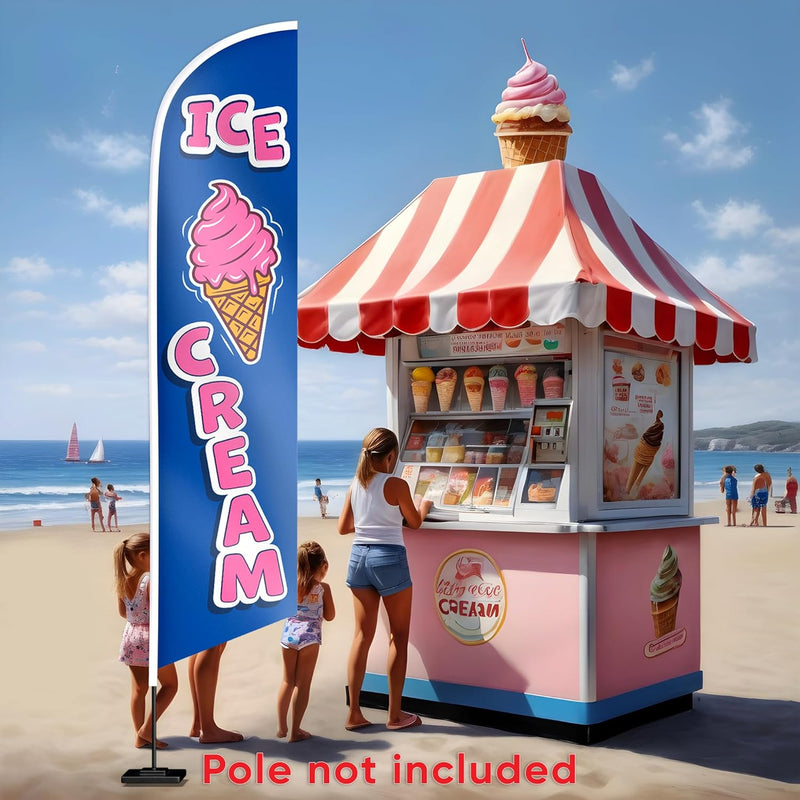Ice Cream Sign - Swooper Flag - Ice Cream Decorations for Business Advertising - Ice Cream Flag Feather 12Ft X 2.5Ft Polyester 150D (Pole and Hardware Are Not Included)