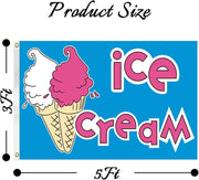 Ice Cream Business Concession Stand Sign Flag 3X5 Ft Food Tent Snack Sign Banner for Outdoor Cafe Bar Decor