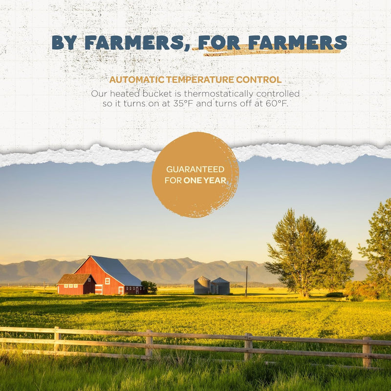 Inc. Heated Water Bucket with Flat Back & Built-In Thermostat, 5 Gallon, Green