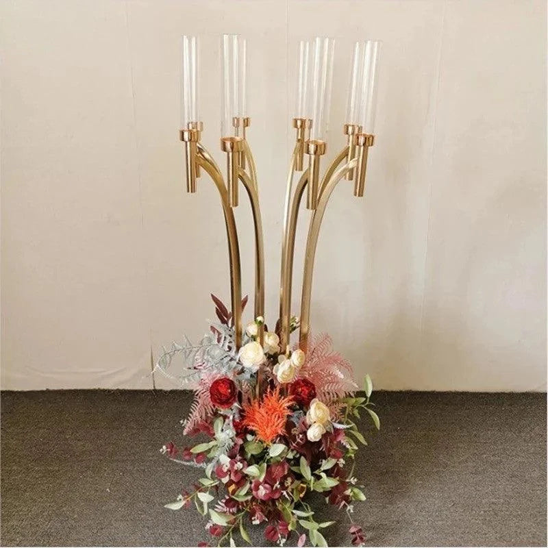 Petal Wedding Centerpiece Decor | 8-Arm Gold Candle Holder