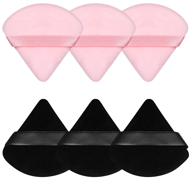 6 Pcs Powder Puff Face Soft Triangle Makeup Puff Velour Makeup Sponge Beauty Blender for Loose Powder (Black)