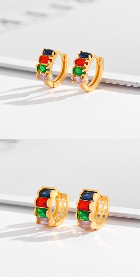 Fashion Multi-style Square Crystal Zircon Ornament Gold Plated Diamond Ear Ring