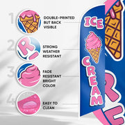 Ice Cream Sign - Swooper Flag - Ice Cream Decorations for Business Advertising - Ice Cream Flag Feather 12Ft X 2.5Ft Polyester 150D (Pole and Hardware Are Not Included)