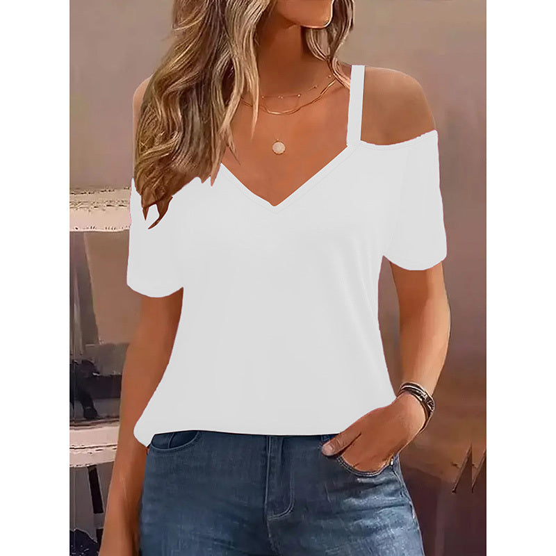 Womens Summer Cold Shoulder Tops Short Sleeve V Neck T Shirts Sexy Casual