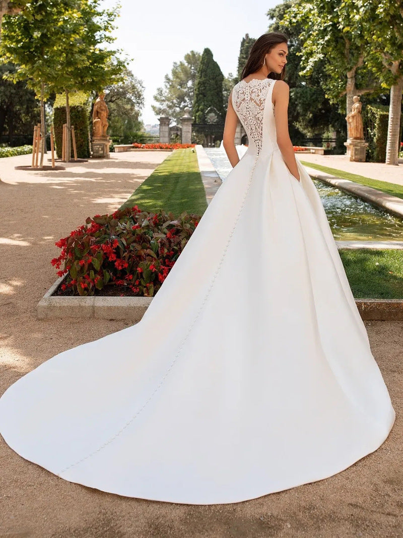 French Lace Satin Wedding Dress