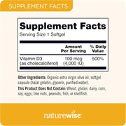 Vitamin D3 4000Iu (100 Mcg) 90-Day Supply for Immune Support, Healthy Muscle Function, and Bone Health - Non-Gmo, Gluten Free in Organic Extra Virgin Olive Oil, (Mini Softgel), 90 Count