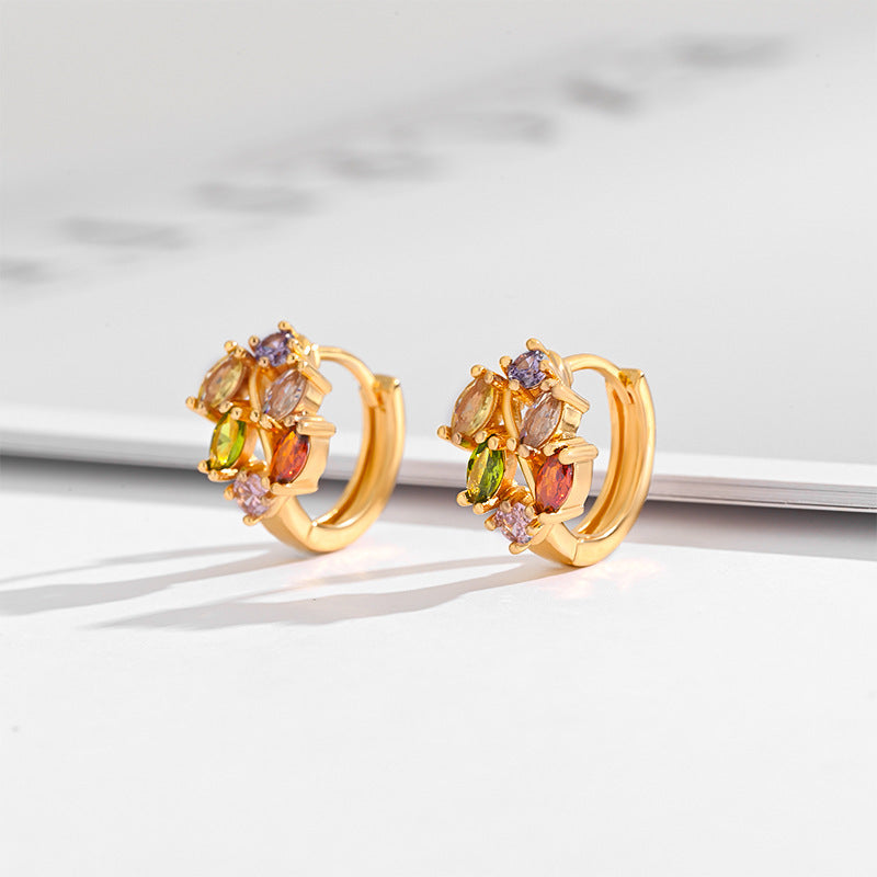 Fashion Multi-style Square Crystal Zircon Ornament Gold Plated Diamond Ear Ring