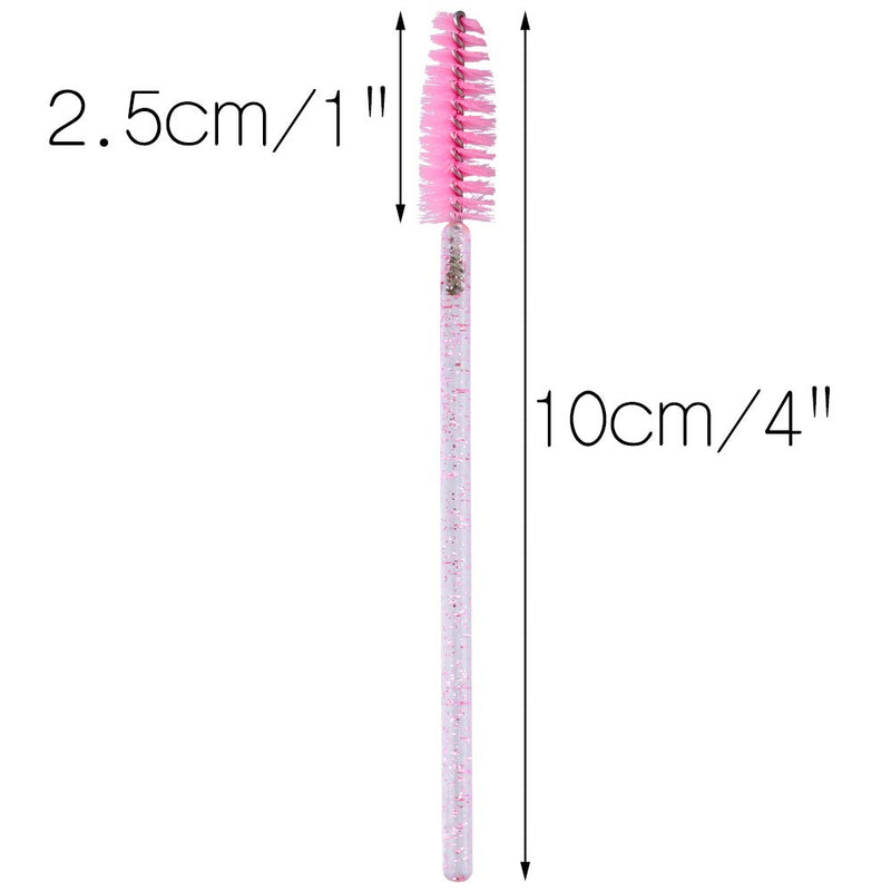100PCS Eyelash Mascara Brushes, Disposable Lash Spoolies, Crystal Mascara Wands Makeup Kits for Eyelash Extensions and Eyebrow (Pink)