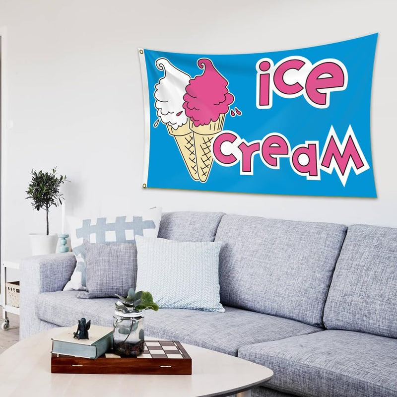 Ice Cream Business Concession Stand Sign Flag 3X5 Ft Food Tent Snack Sign Banner for Outdoor Cafe Bar Decor