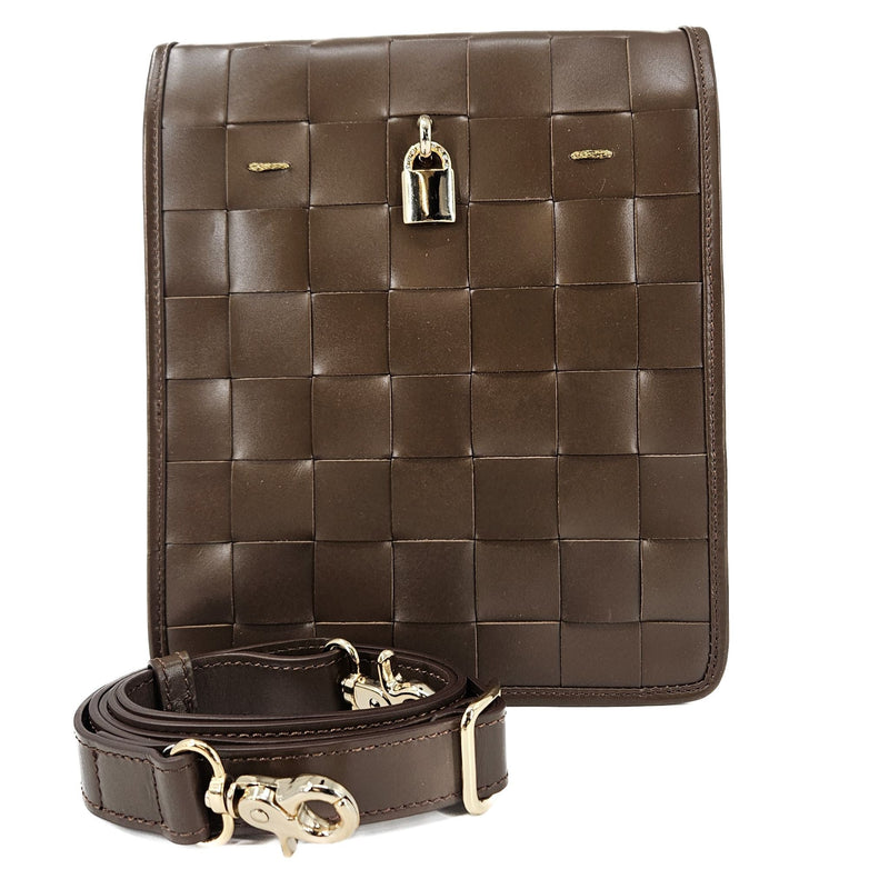 Woven Leather Chocolate Crossbody Bag