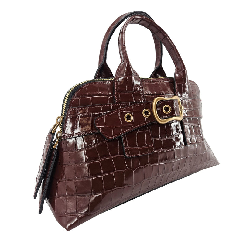 Niky Mid Brown Moc Croc Leather Mini tote Bag