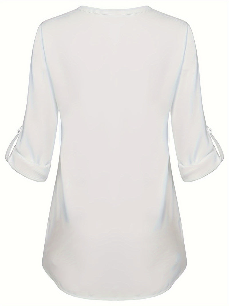 Women's Long Sleeved Simple And Versatile Casual Pearl Button Shirt