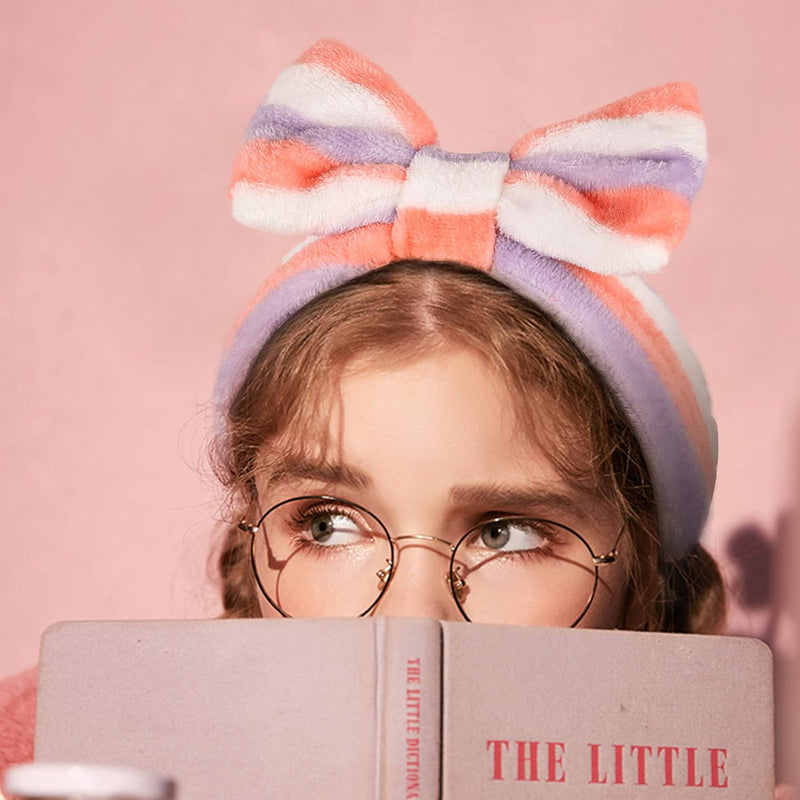 8Pack Spa Headband for Women, Makeup Headband for Washing Face, Skincare Fuzzy Hair Bands for Teen Girls Kids, Coral Fleece