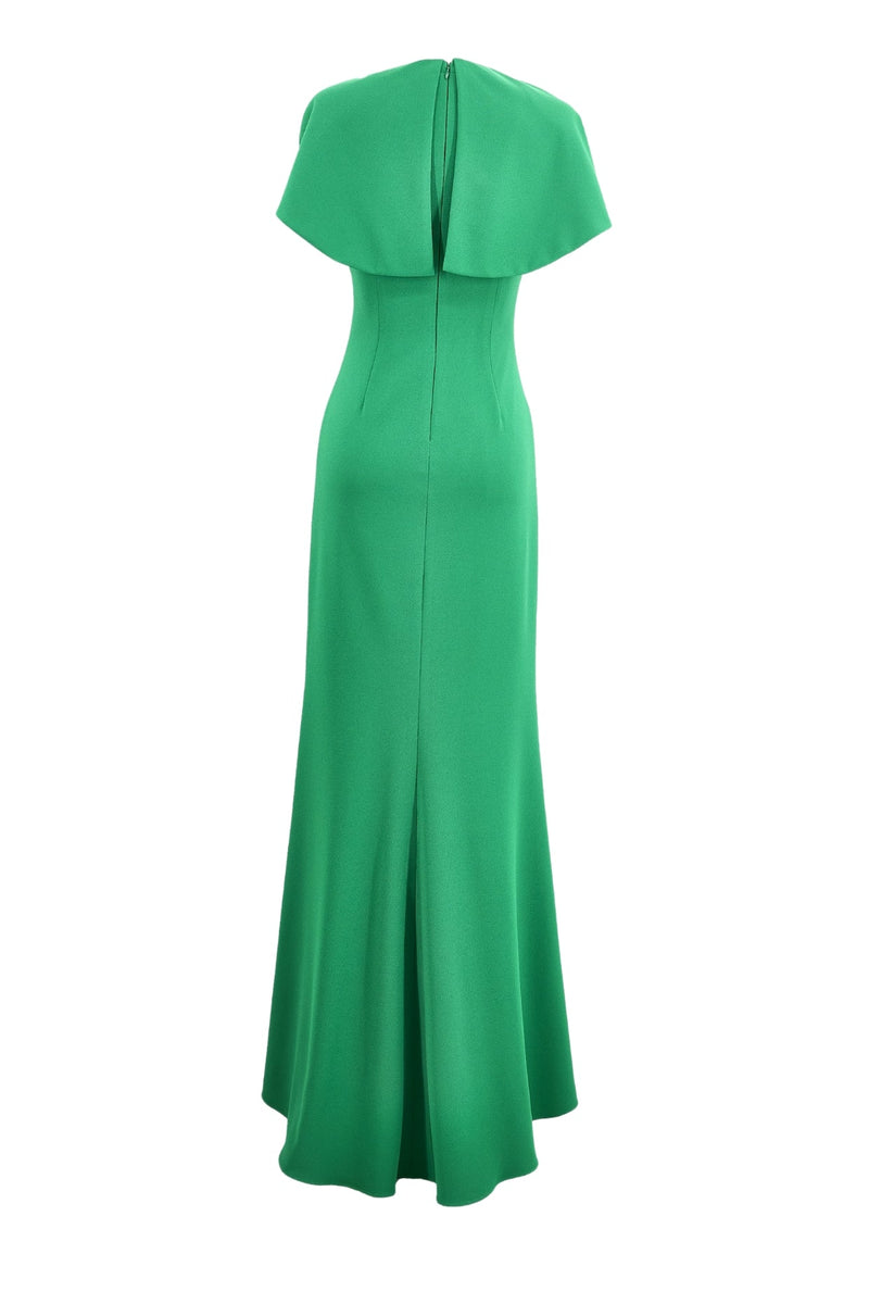 Betsy and Adam Shanice Cape Overlay Neckline Back Zipper Sheath Silhouette Floor Length Dress