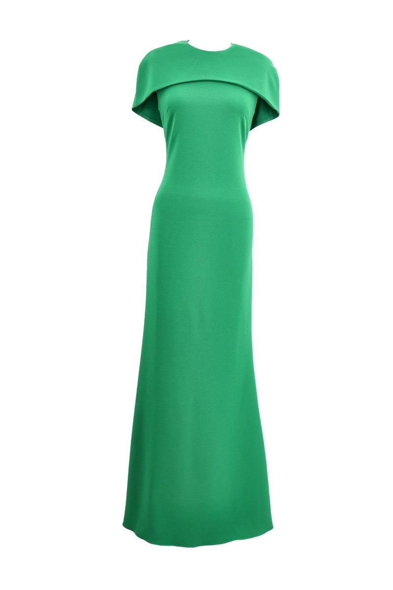 Betsy and Adam Shanice Cape Overlay Neckline Back Zipper Sheath Silhouette Floor Length Dress