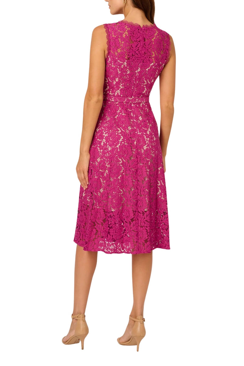Adrianna Papell Lace Round Neckline Sleeveless Back Zipper Closure Fit-and-Flare A-Line Dress