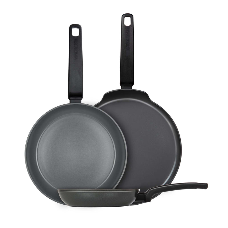 3 PACK BUNDLE - 11" CREPE PAN + 8" FRY PAN + 9.5" FRY PAN, WITH BAKELITE HANDLE, CAST ALUMINUM WITH SUPERIOR CERAMIC PTFE FREE NON-STICK