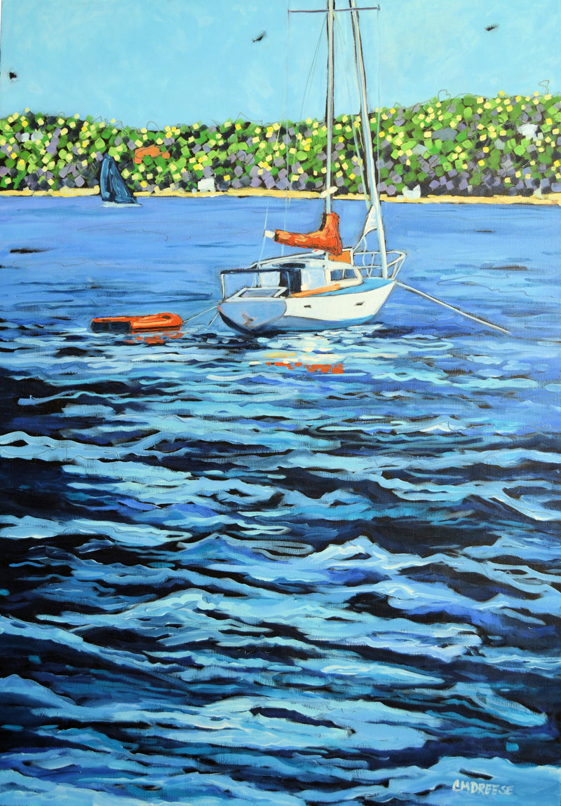 "Anchored" Original Oil Painting on Canvas, Sailboat Wall Art, Lake Painting on Canvas, Artist Christi Dreese