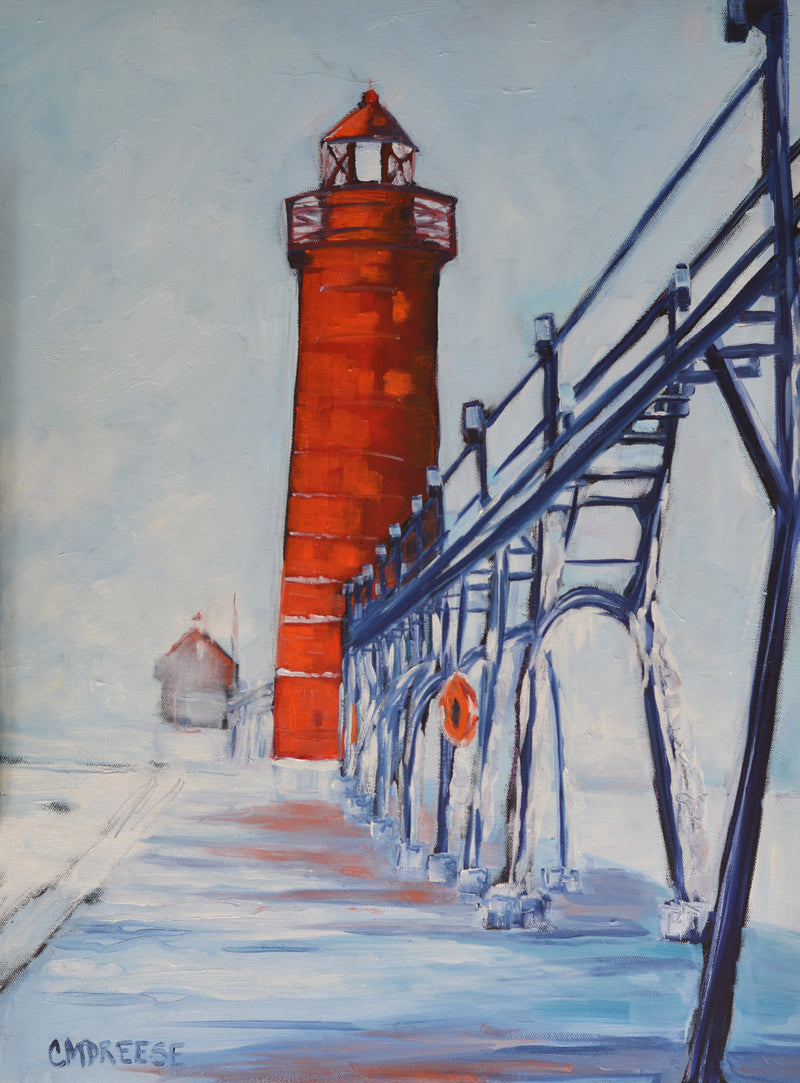 "Grand Haven Lighthouse: Winter's Magic"  Print on Paper, Wood Panel - Wall Art Home Decor