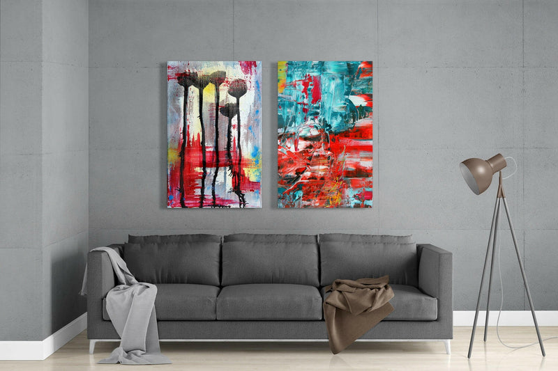 Abstract Flowers 2 Pieces Combine Glass Wall Art