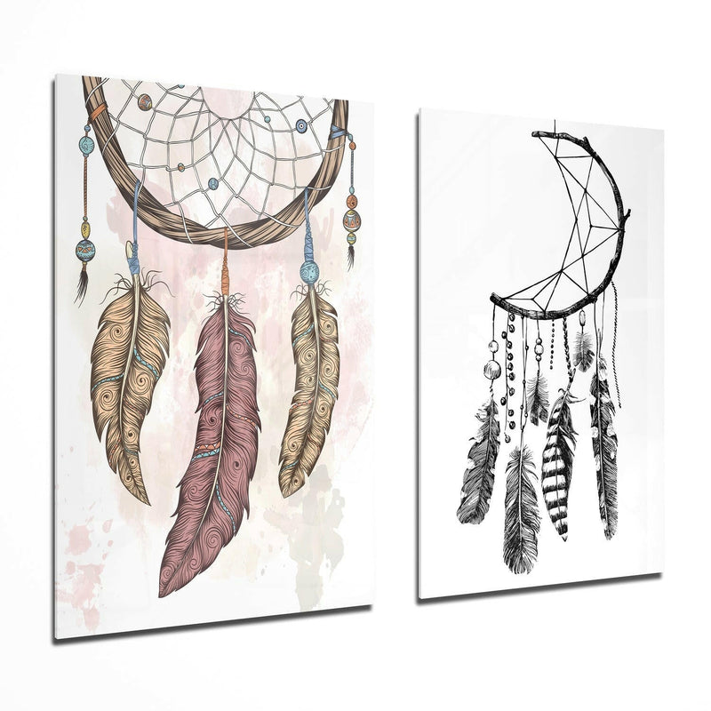 Dreamcatcher 2 Pieces Combine Glass Wall Art