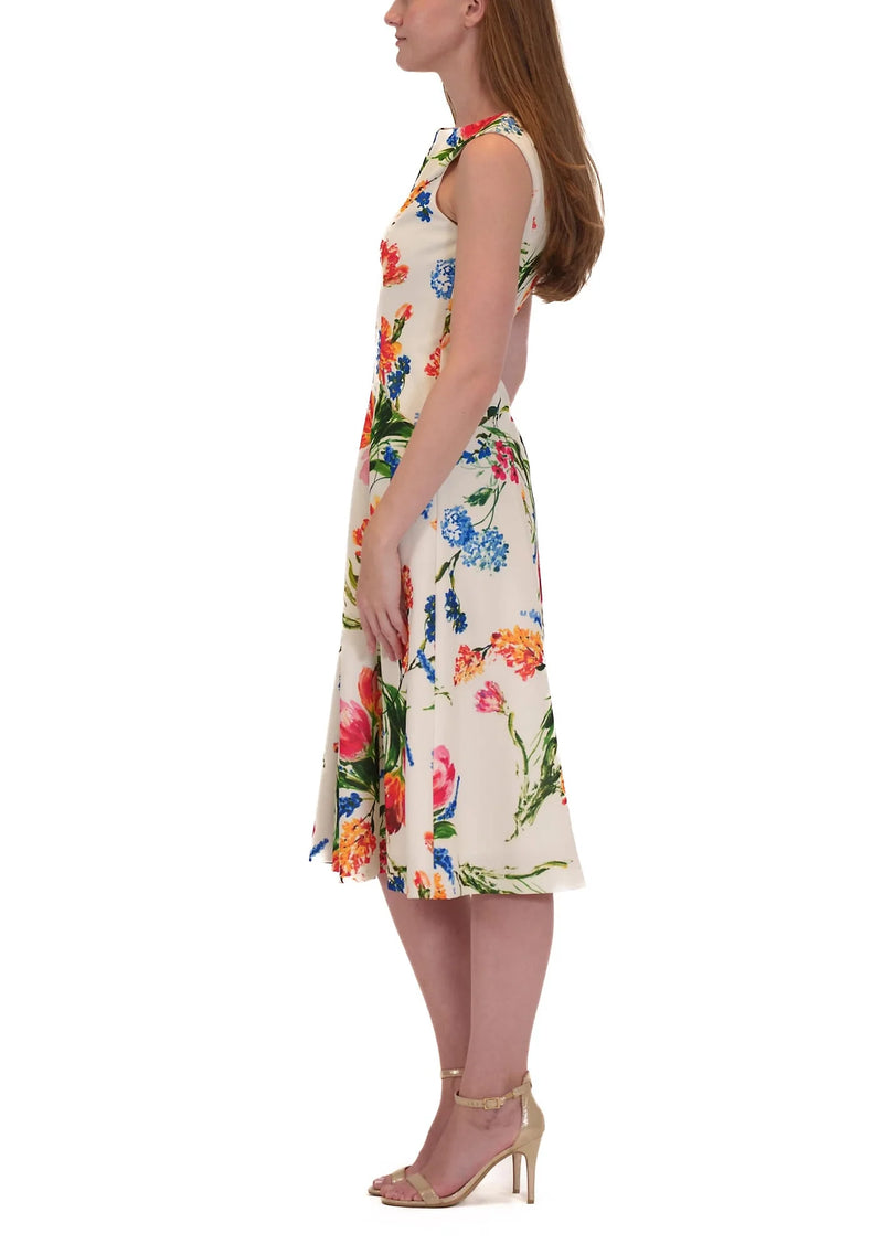 Donna Ricco Bateau Neckline Back Zip Closure Sleeveless Midi A-Line Dress