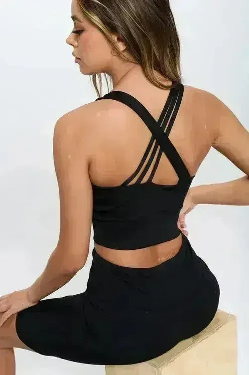 Crisscross Sports Bra & Biker Shorts Set | Femstylo