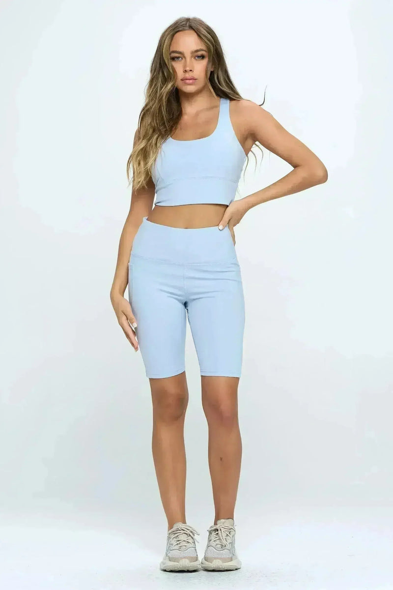 Crisscross Sports Bra & Biker Shorts Set | Femstylo