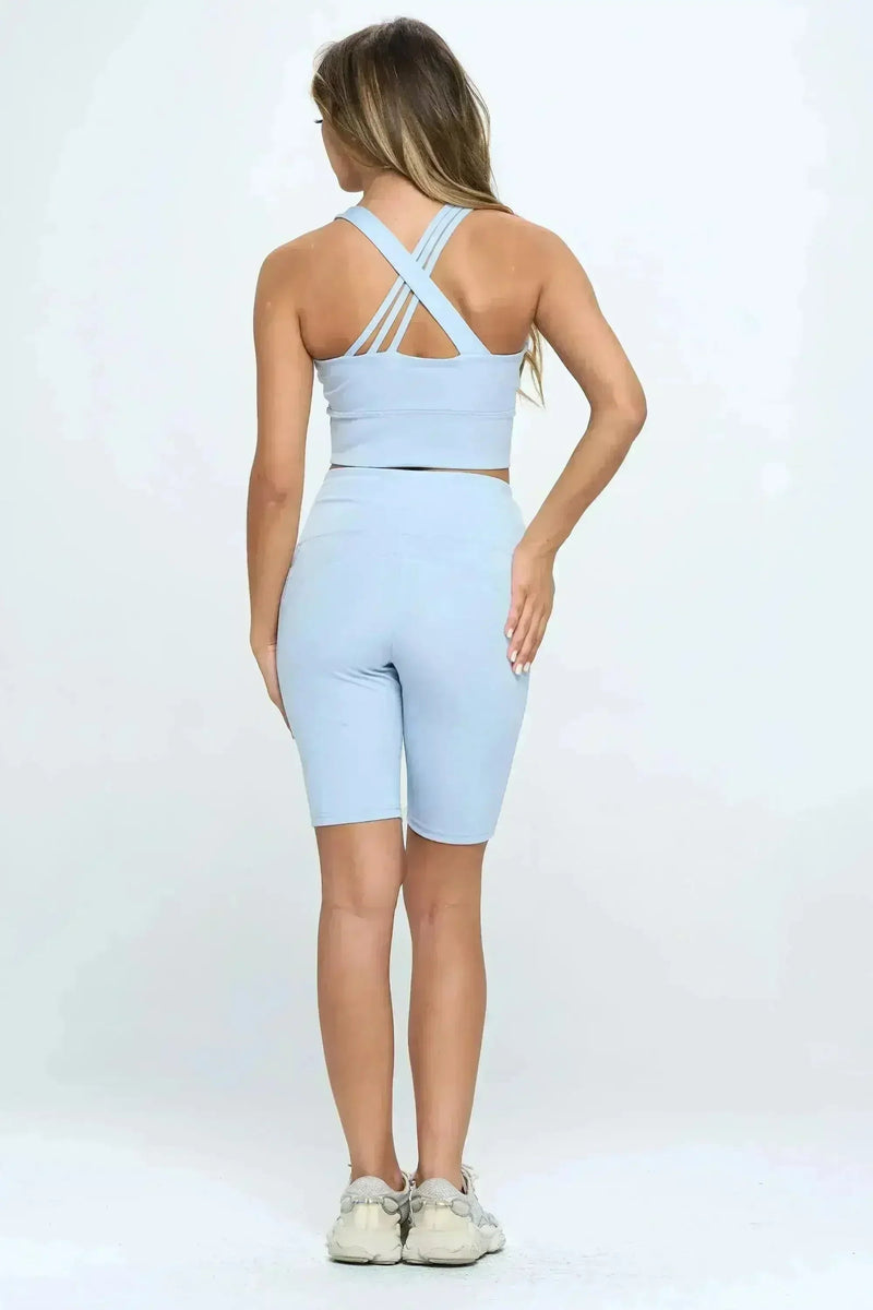 Crisscross Sports Bra & Biker Shorts Set | Femstylo