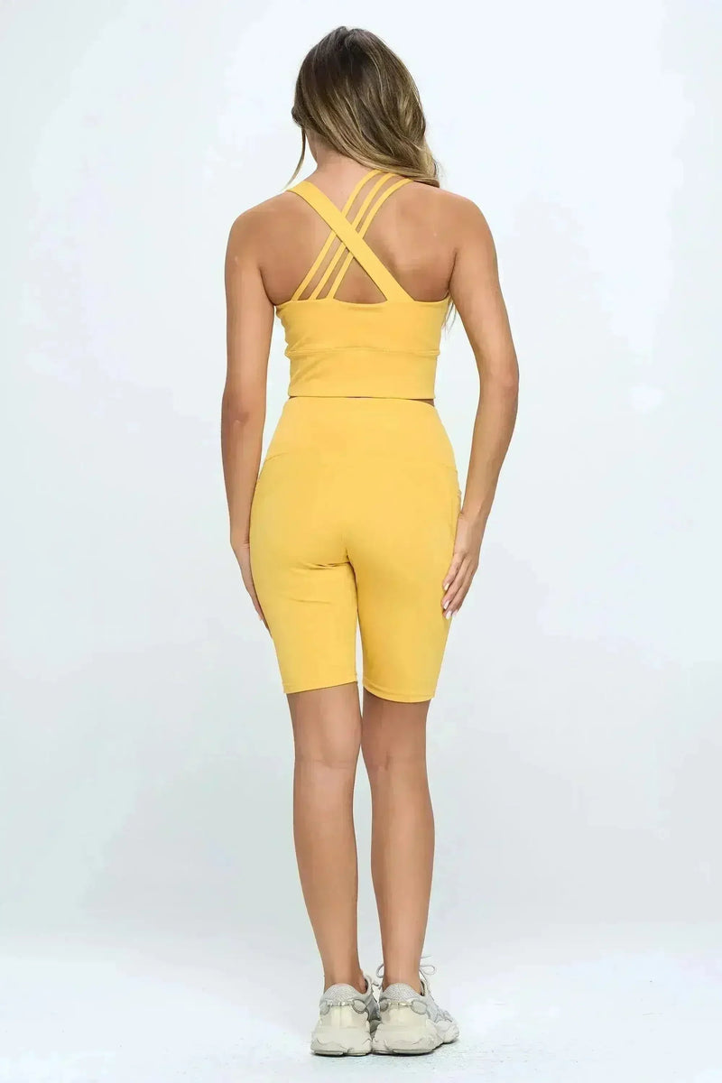 Crisscross Sports Bra & Biker Shorts Set | Femstylo
