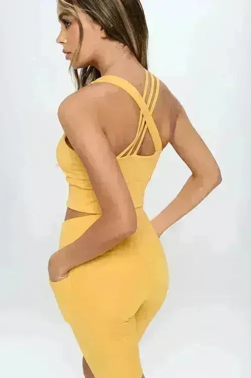 Crisscross Sports Bra & Biker Shorts Set | Femstylo