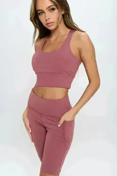 Crisscross Sports Bra & Biker Shorts Set | Femstylo