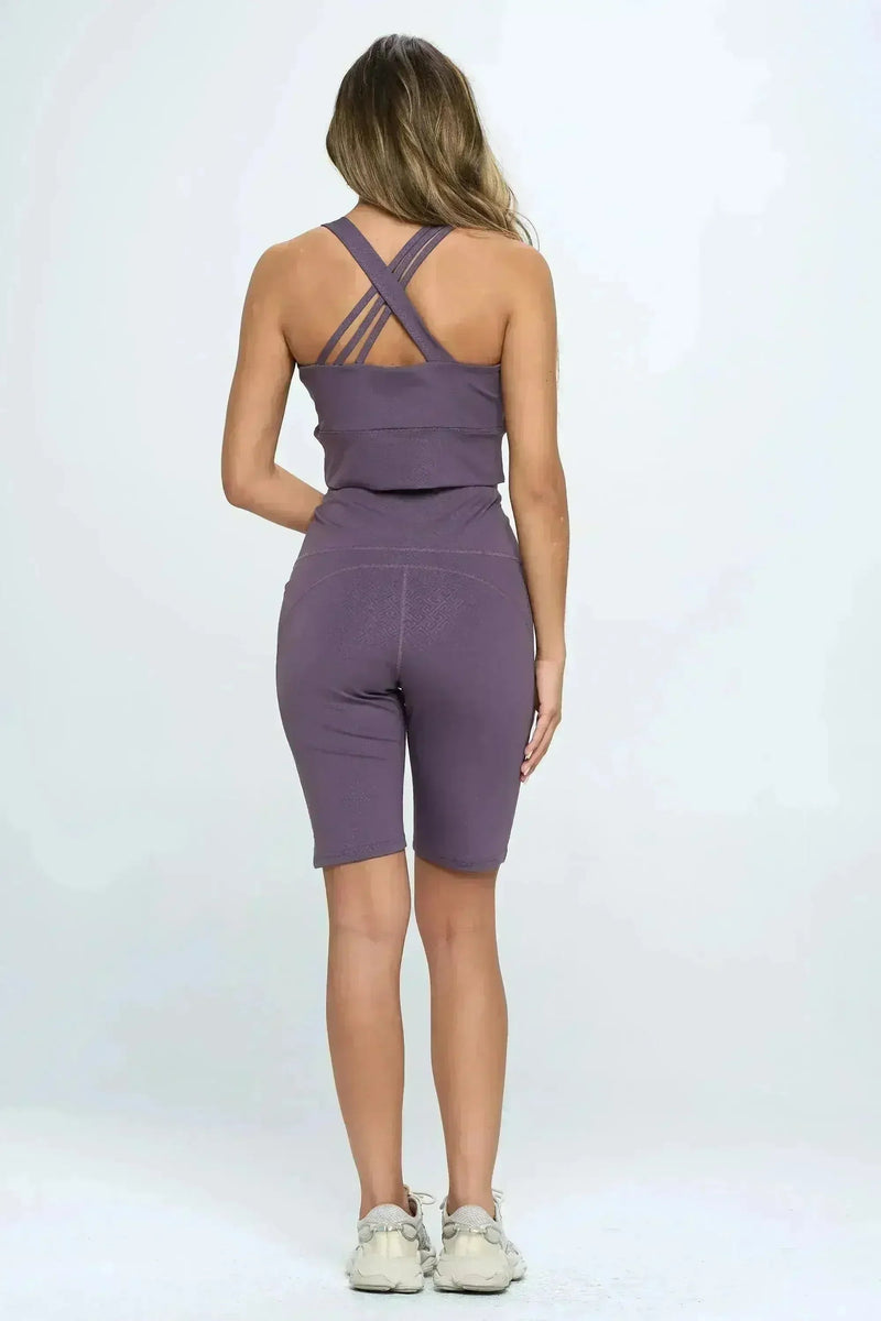 Crisscross Sports Bra & Biker Shorts Set | Femstylo