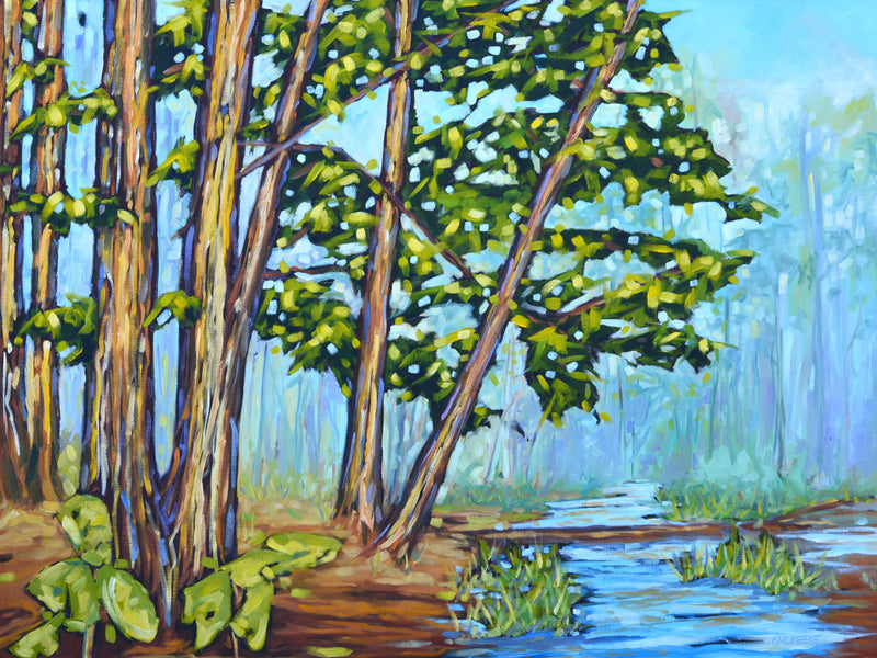 "Hemlocks Along the River" Forrest, Tree Print on Paper, Wood Panel - Wall Art Home Decor
