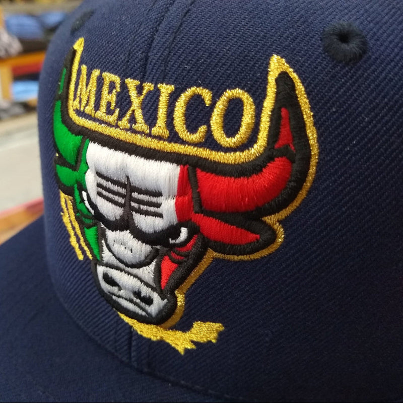 Embroidered SnapBack Mexican Bull logo Navy Hat