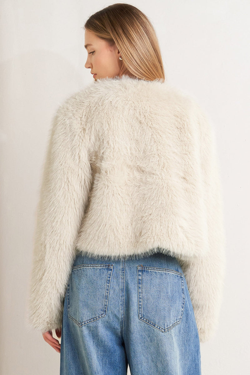 LONDON FLARE CREAM FAUX FUR CROP JACKET