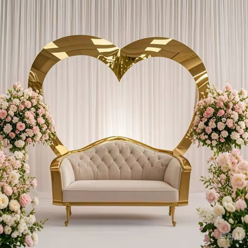 Heart Mirror Gold Wedding Backdrop - Cupid Arch Metal Stand