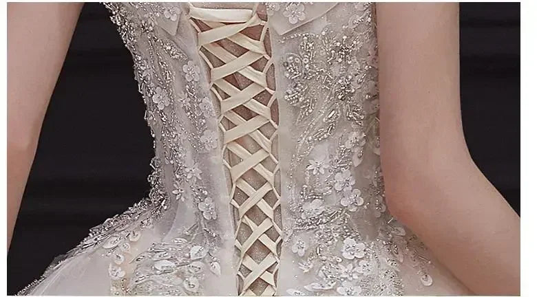 Luxury Off-Shoulder Wedding Dress - Handmade Lace Ball Gown | Femstylo