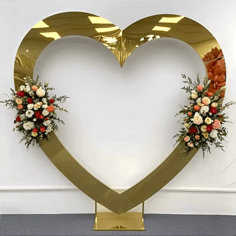Heart Mirror Gold Wedding Backdrop - Cupid Arch Metal Stand