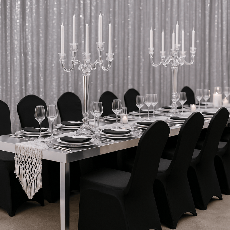 Black Dining Chair Cover - Wedding Banquet Arched Slipcover