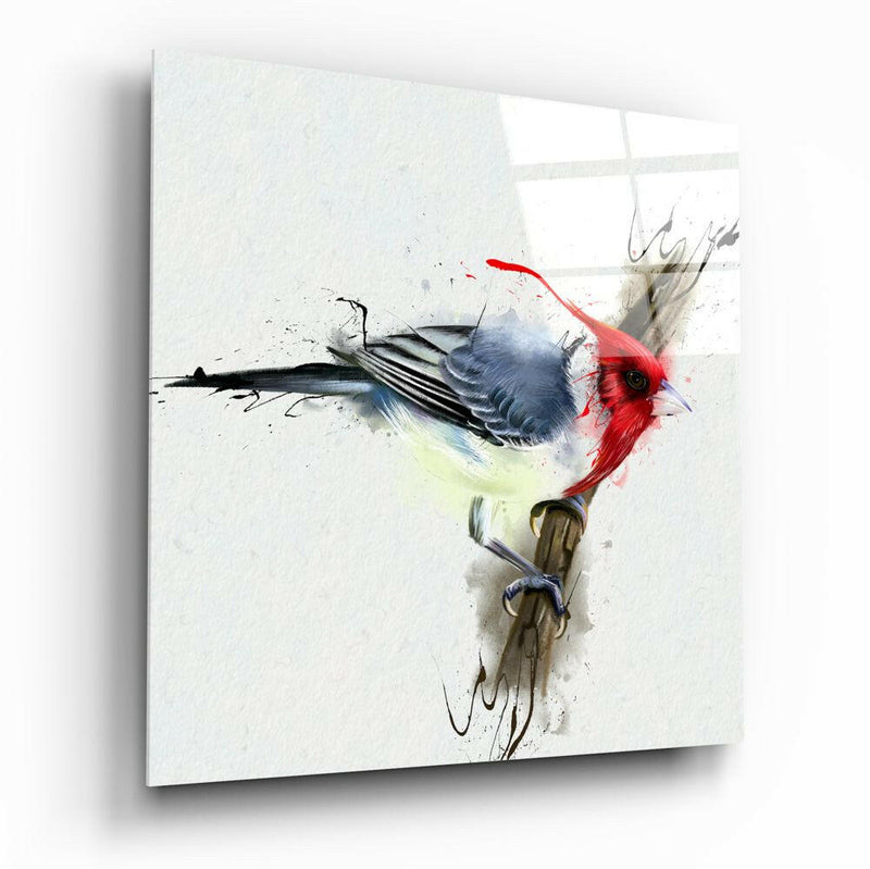 Red Bird Glass Wall Art