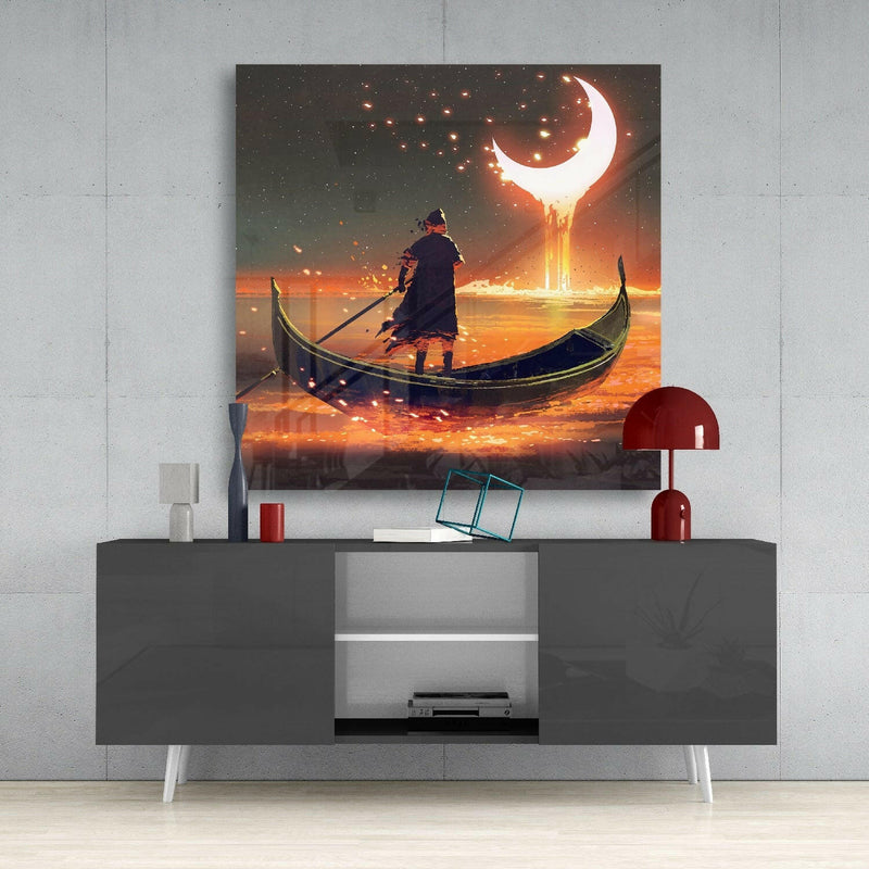 Red Moon Glass Wall Art