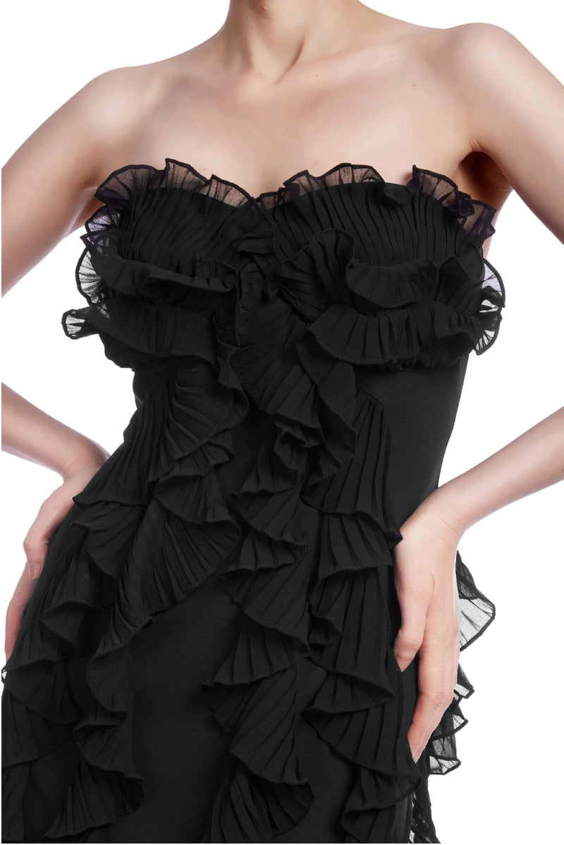One 33 Social Khefri Strapless Back Zipper Ruffled Sheath Silhouette Gown Dress
