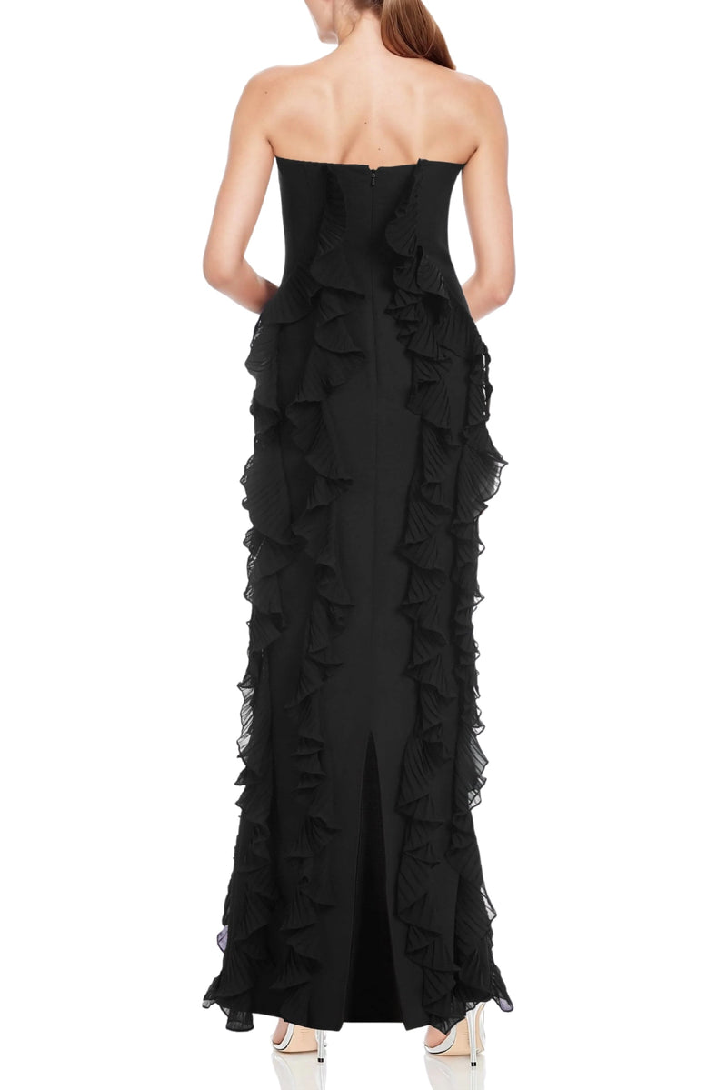 One 33 Social Khefri Strapless Back Zipper Ruffled Sheath Silhouette Gown Dress