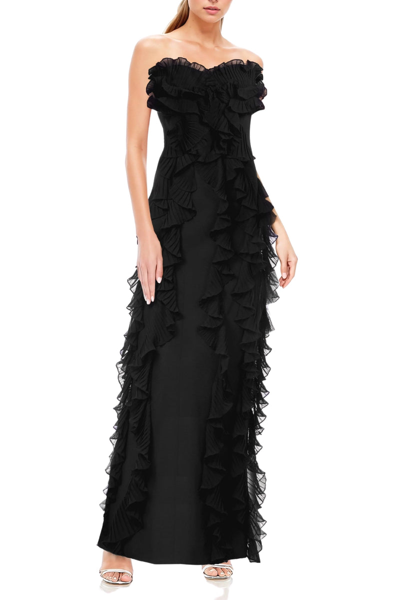 One 33 Social Khefri Strapless Back Zipper Ruffled Sheath Silhouette Gown Dress