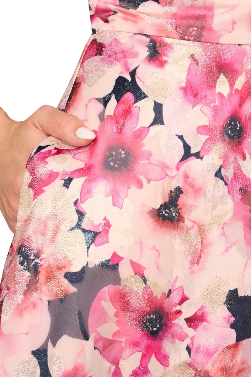 Aidan Mattox Floral Print Jacquard One-Shoulder Sleeveless with Pockets Ball Gown