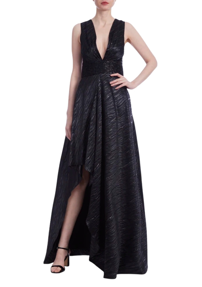 One 33 Social Deep Plunge V-Neckline A-Line Metallic Gown Dress