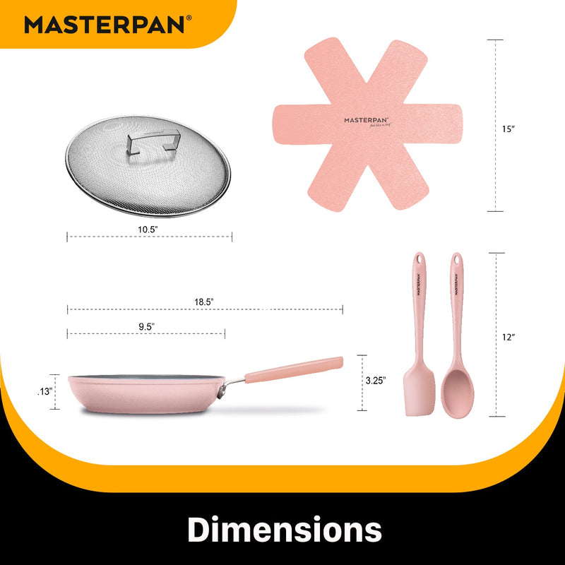 MASTERPAN Ceramic Nonstick Stovetop Oven Frypan & Skillet & Stainless Steel Lid Set, Clay Color 9.5"(24cm)